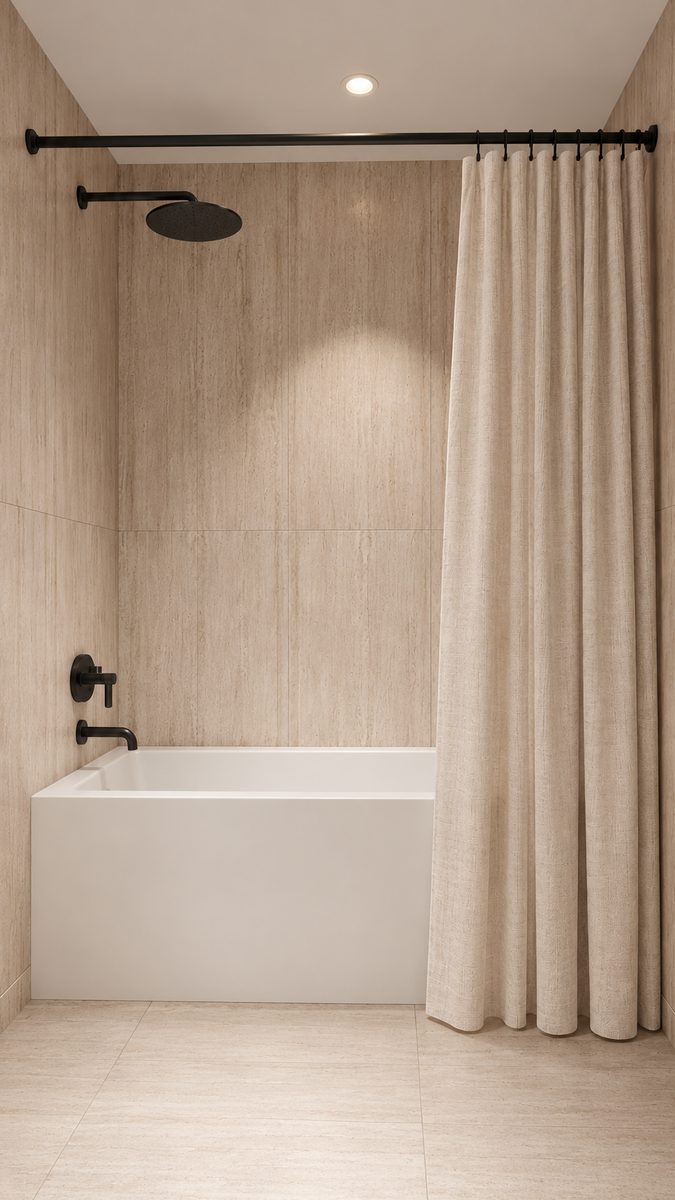 Bathroom with soaking tub and rain shower