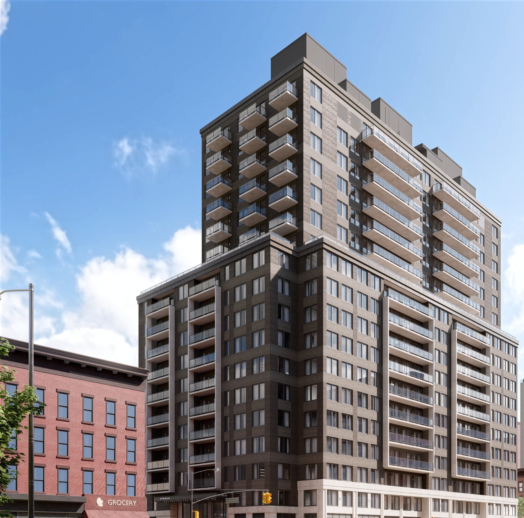 Solace — a brick residential building at 74 St Marks in Brooklyn